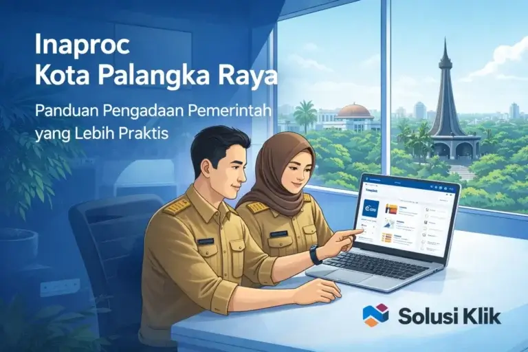 Ilustrasi ASN dan pejabat pengadaan menggunakan sistem digital untuk proses Inaproc Kota Palangka Raya bersama Solusi Klik.