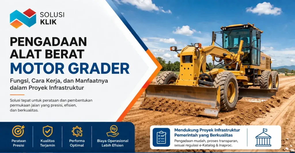 Pelajari pengadaan alat berat motor grader untuk proyek pemerintah. Pahami fungsi, cara kerja, dan tips memilih vendor terbaik secara tepat dan efisien.