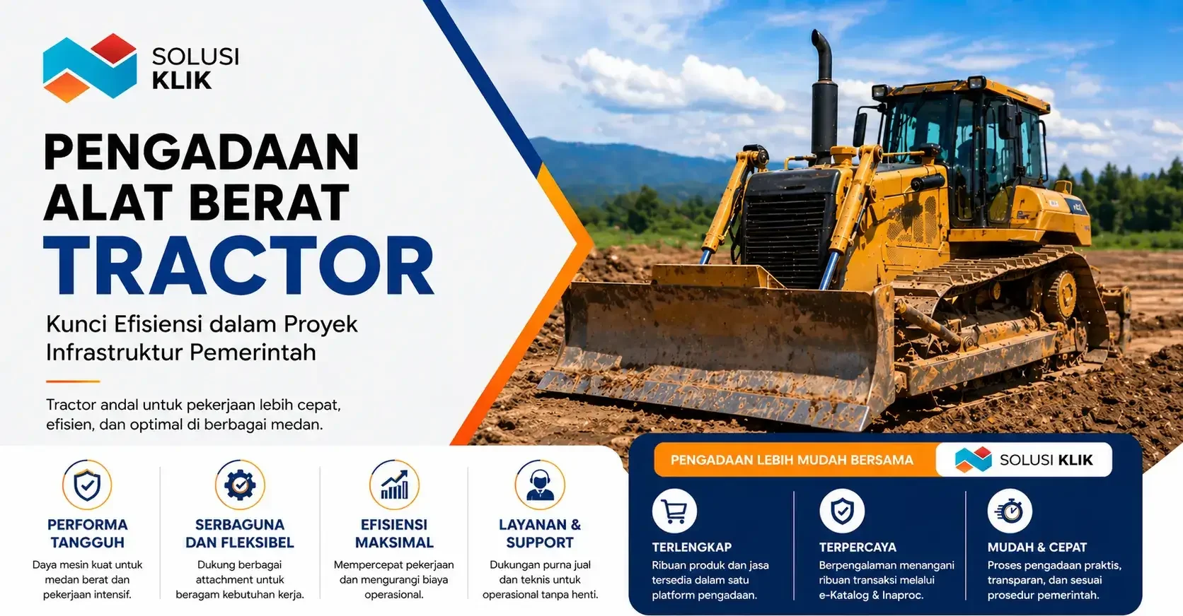 Pengadaan alat berat tractor untuk proyek pemerintah kini lebih mudah. Pelajari fungsi, manfaat, dan cara memilih penyedia terbaik secara efisien dan tepat.