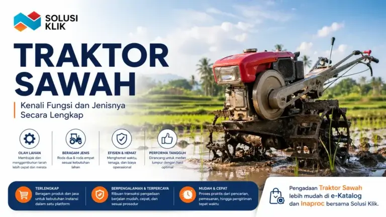 Pelajari traktor sawah mulai dari fungsi, jenis, hingga keunggulannya untuk pertanian modern. Temukan solusi pengadaan traktor sawah yang mudah dan terpercaya di Solusi Klik melalui e-Katalog dan Inaproc.
