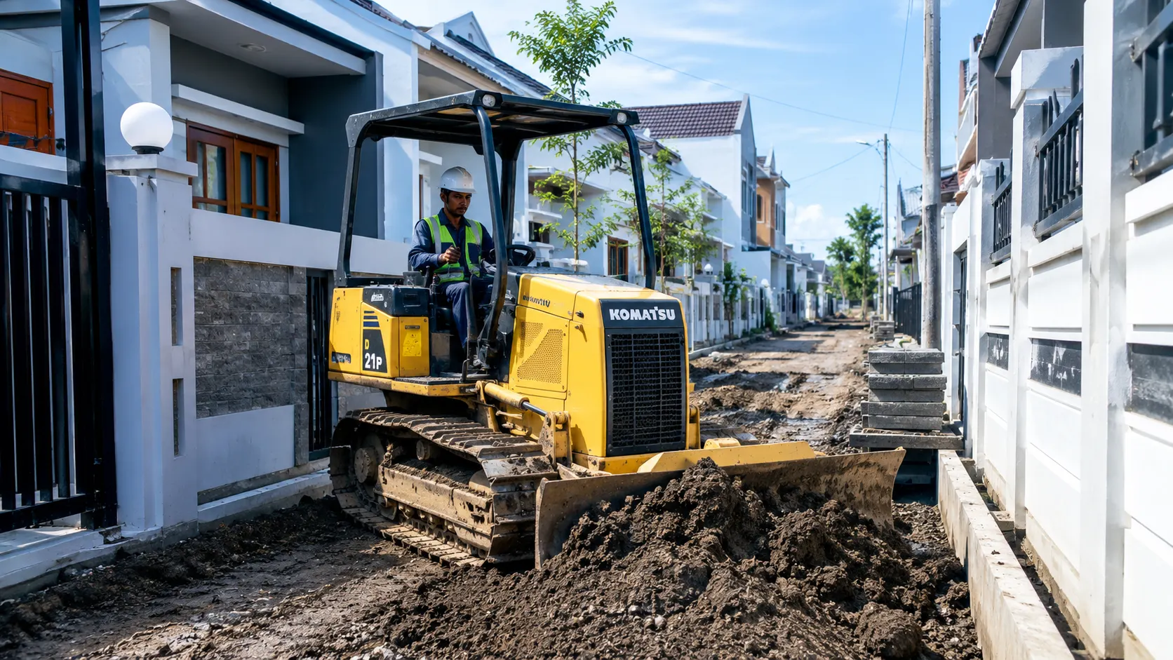 Buldoser compact modern bekerja di kawasan perkotaan untuk informasi harga buldoser e katalog