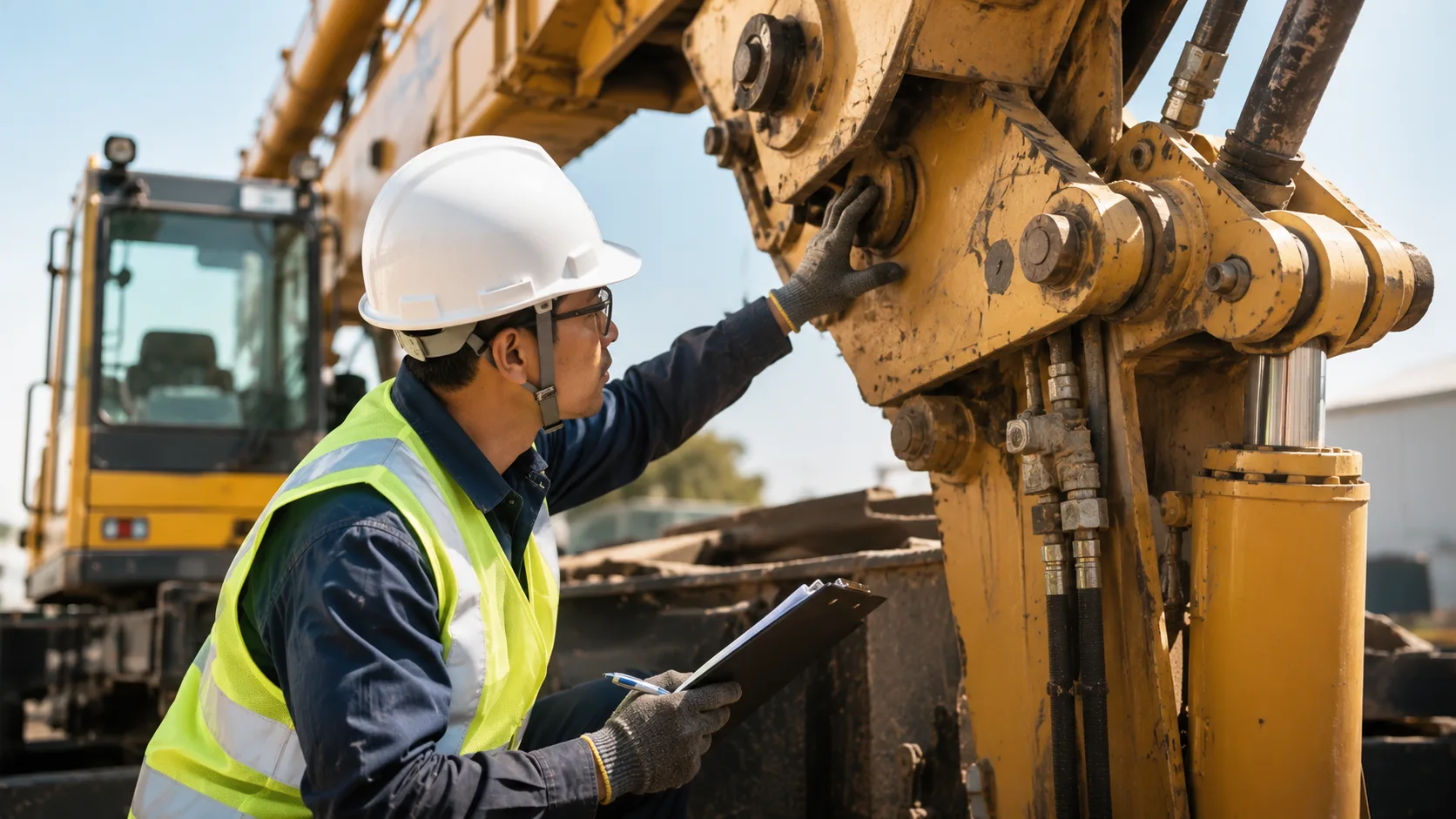 Harga crane mobile dengan proses inspeksi sistem hidrolik oleh teknisi