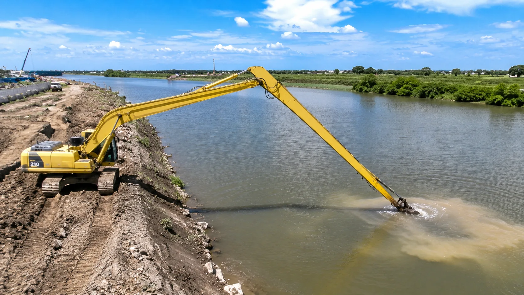 Harga Ekskavator Long Arm untuk proyek normalisasi sungai dari jarak aman