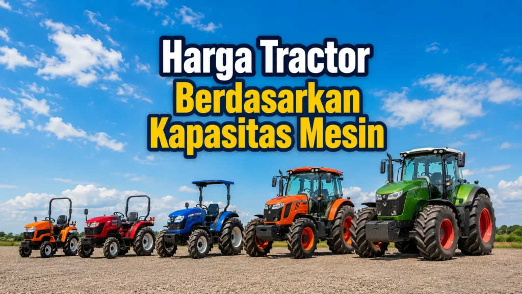 Harga tractor berbagai jenis di area lapangan terbuka dengan langit biru