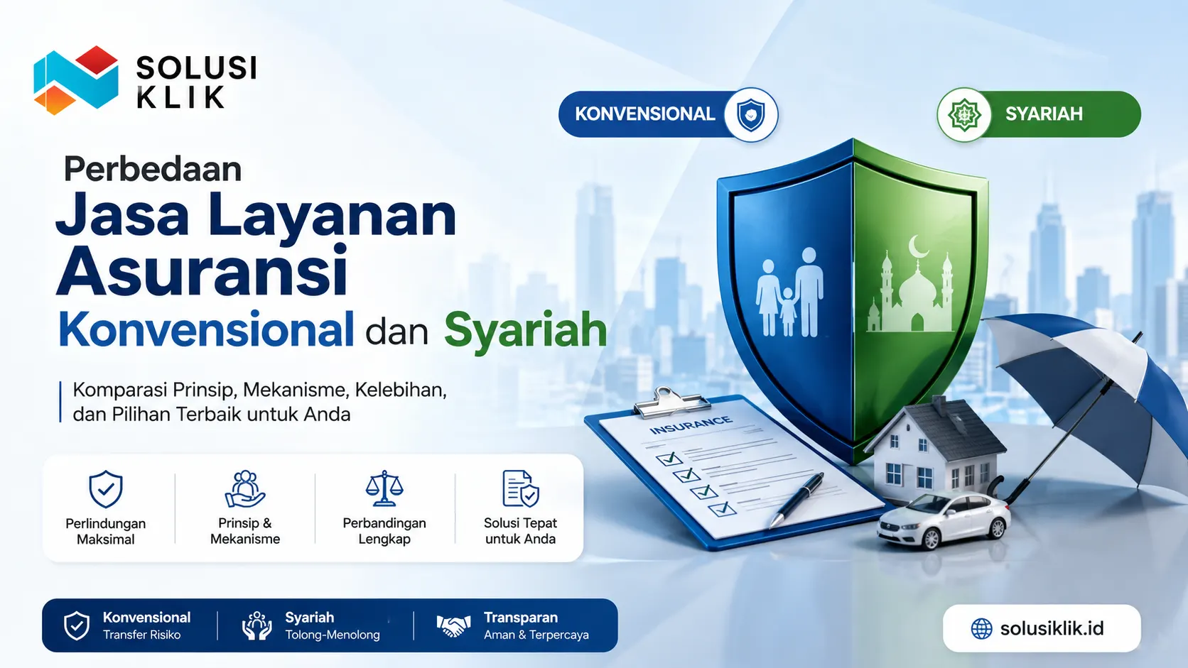 Ilustrasi gambar perbandingan Jasa Layanan Asuransi Konvensional dan Syariah oleh Solusi Klik