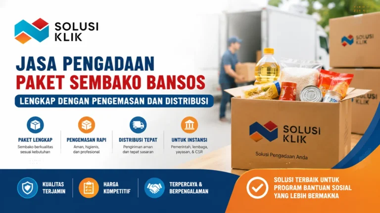 Ilustrasi jasa pengadaan paket sembako bansos lengkap dengan pengemasan dan distribusi oleh Solusi Klik