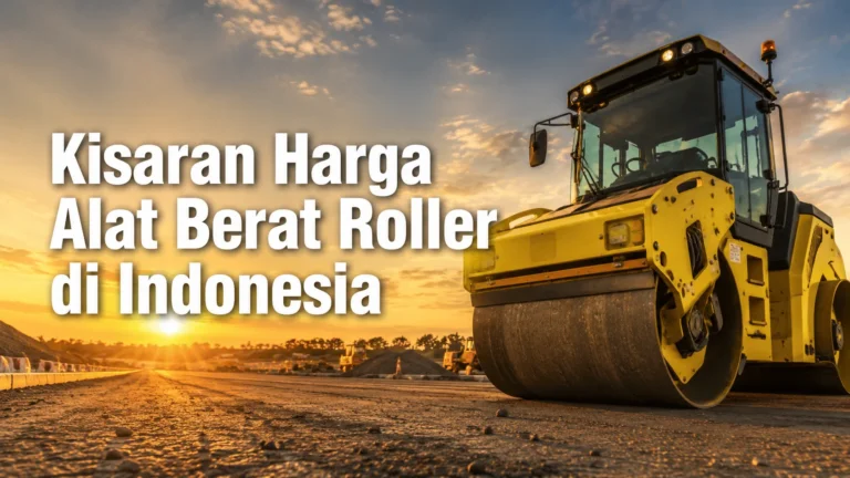 Vibratory roller kuning di lokasi pembangunan jalan dengan informasi kisaran harga alat berat roller di Indonesia