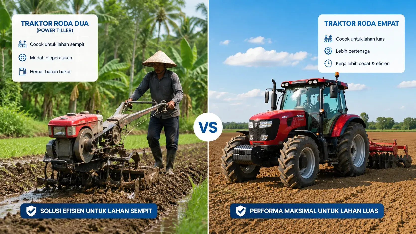 Perbedaan traktor roda dua dan traktor roda empat di lahan pertanian