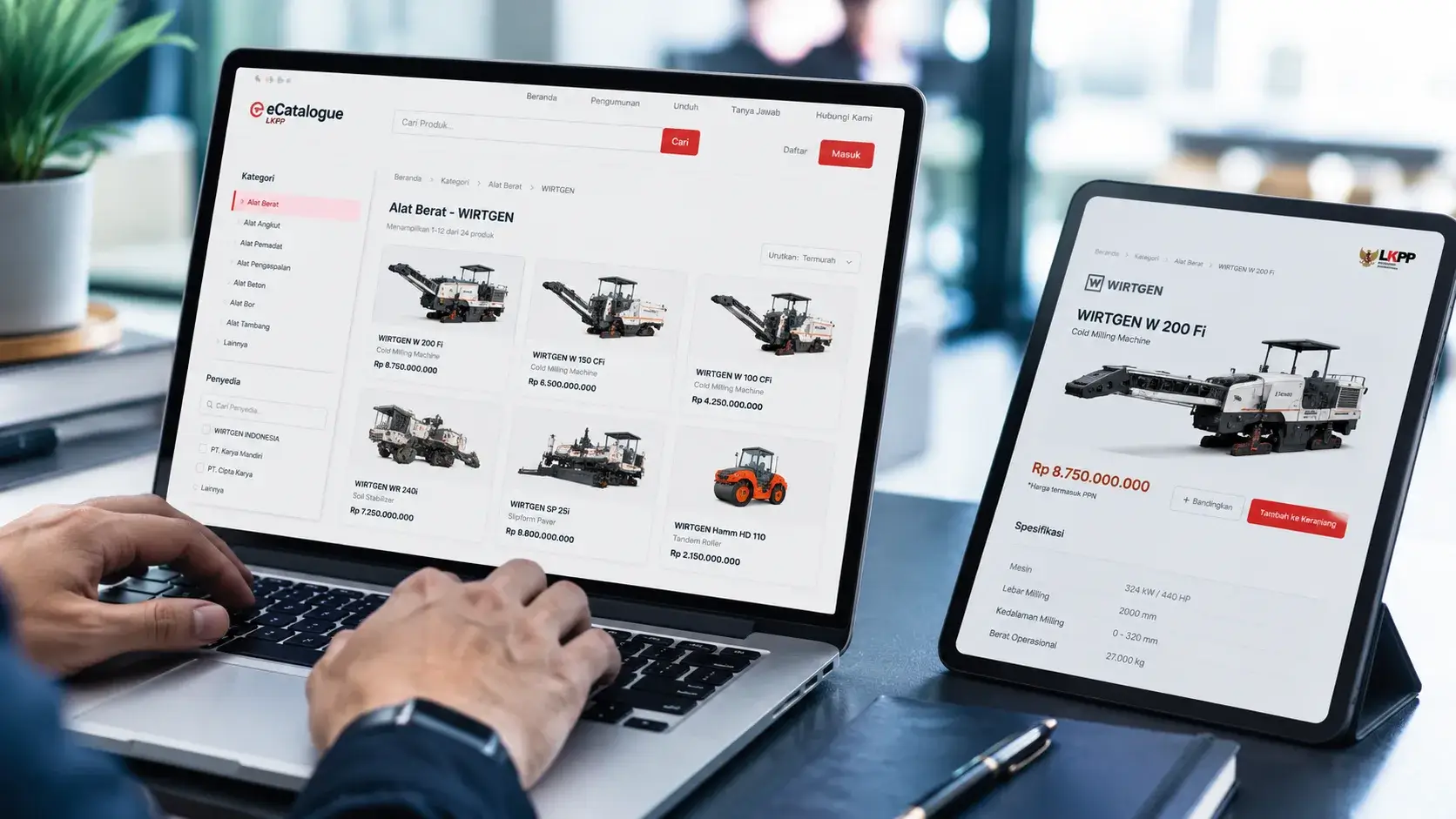 Pengadaan alat berat Wirtgen online menggunakan sistem E-Katalog digital