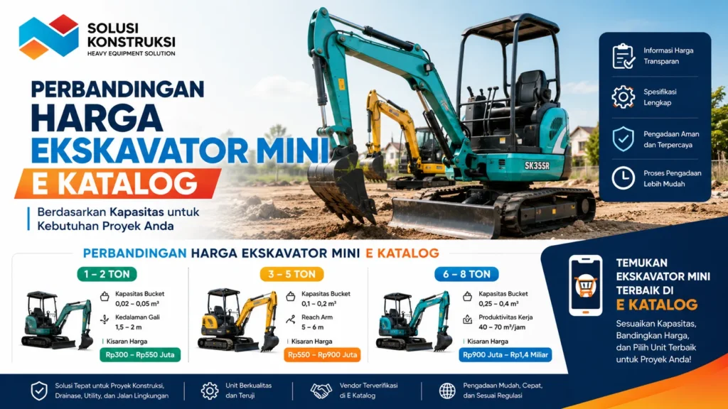 Perbandingan harga ekskavator mini e katalog berdasarkan kapasitas unit