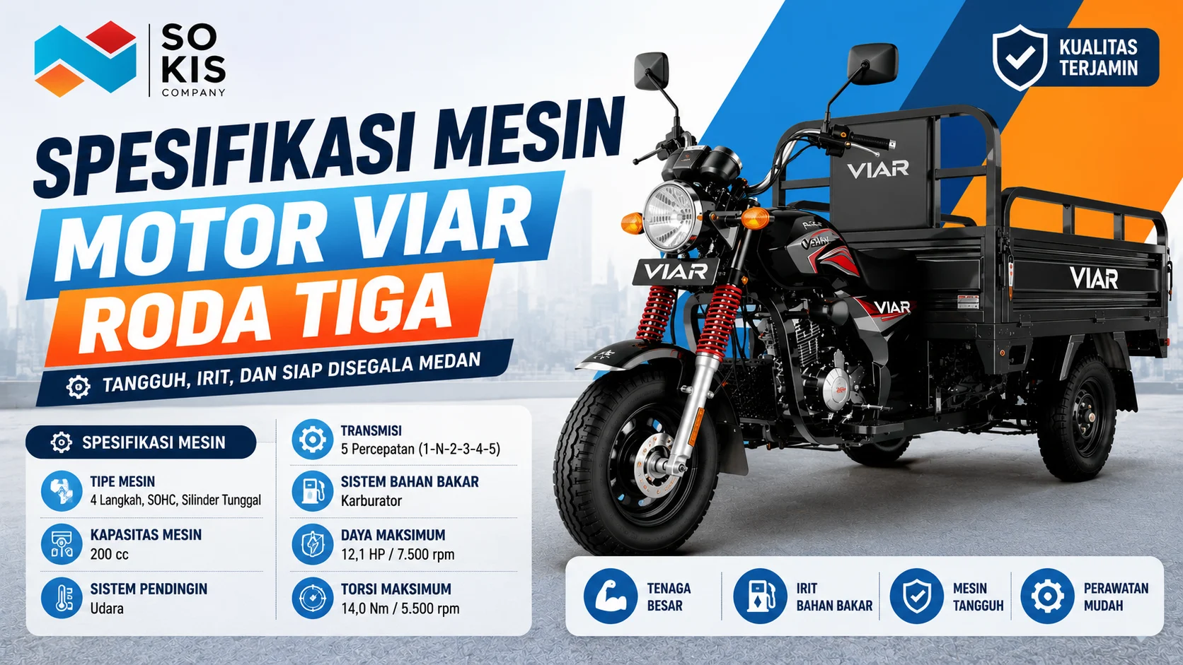 Informasi harga motor Viar roda tiga terbaru beserta kapasitas dan performa mesin