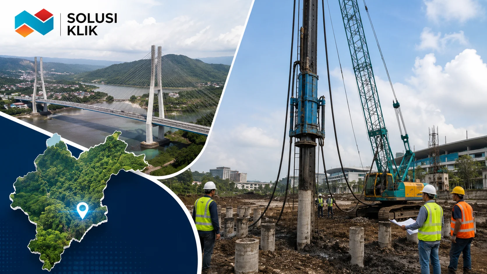 Banner Solusi Klik dengan visual sewa diesel hammer untuk proyek infrastruktur di Kalimantan Timur.