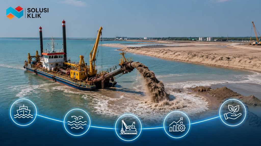 Kapal dredger untuk pengerukan pelabuhan dan proyek perairan.
