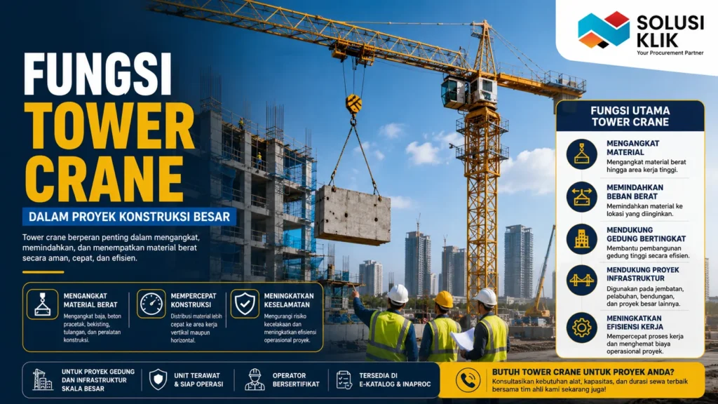 Fungsi Tower Crane dalam proyek konstruksi besar untuk mengangkat dan memindahkan material berat secara efisien