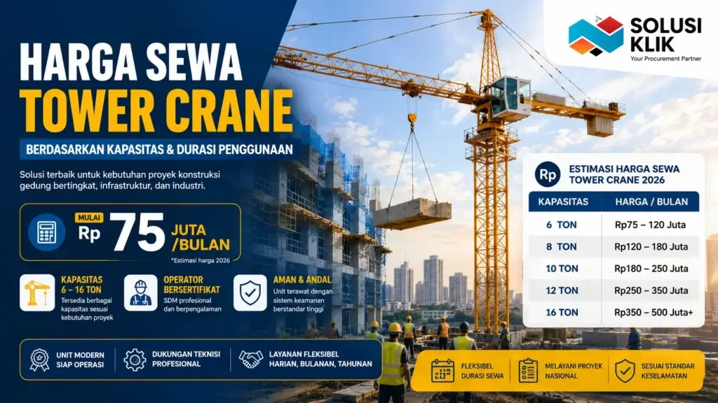 Harga Sewa Tower Crane berdasarkan kapasitas dan durasi penggunaan untuk proyek konstruksi gedung dan infrastruktur