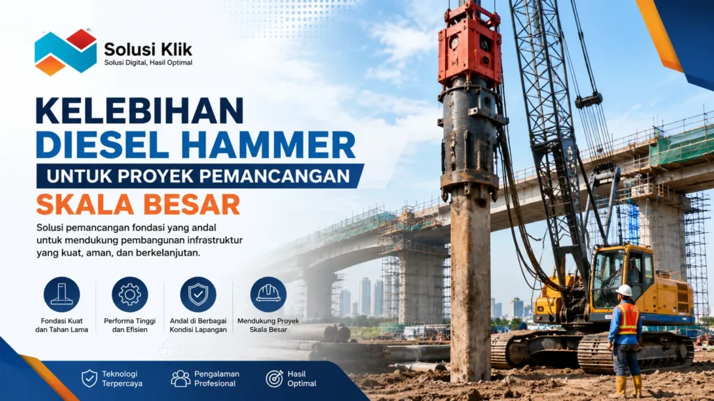 Ilustrasi kelebihan diesel hammer untuk proyek pemancangan skala besar pada pembangunan infrastruktur.