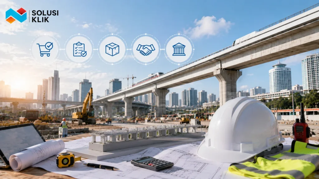 Proyek konstruksi bangunan untuk mendukung pembangunan infrastruktur modern.