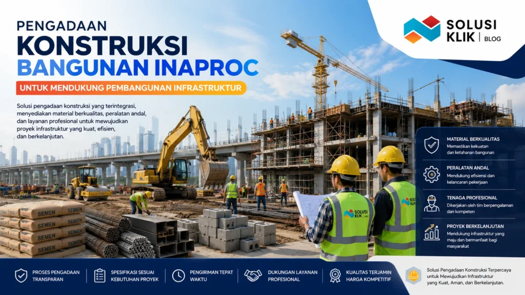 Pengadaan Konstruksi Bangunan Inaproc untuk berbagai proyek infrastruktur dengan dukungan material konstruksi, peralatan pembangunan, dan layanan profesional bersama Solusi Klik Blog