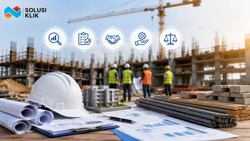 Perencanaan pengadaan konstruksi bangunan dengan fokus kualitas dan efisiensi proyek.