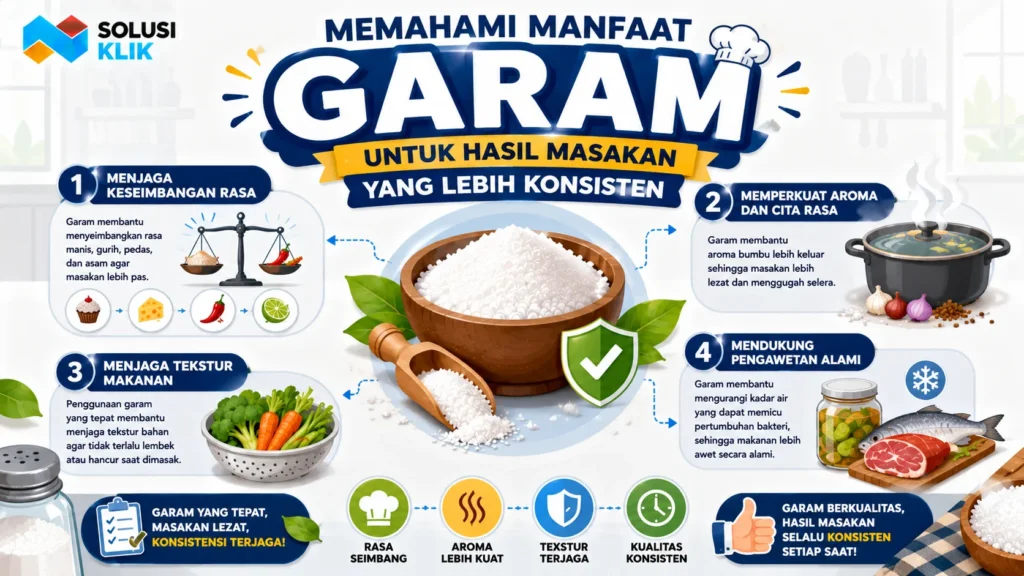 Banner manfaat garam untuk hasil masakan yang lebih konsisten.
