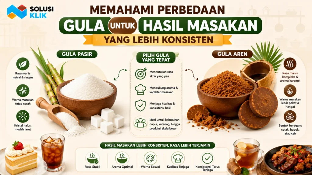 Perbandingan gula pasir dan gula aren untuk hasil masakan yang lebih konsisten.