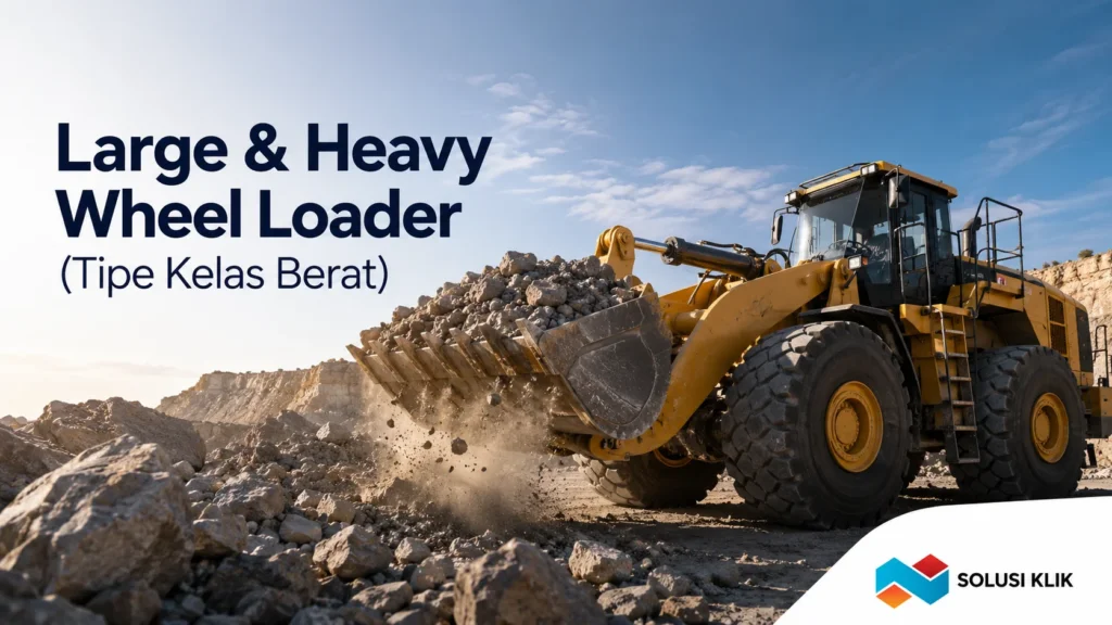 Jenis wheel loader kelas berat berukuran raksasa yang dirancang khusus untuk operasional pertambangan skala besar dan penggalian batu.