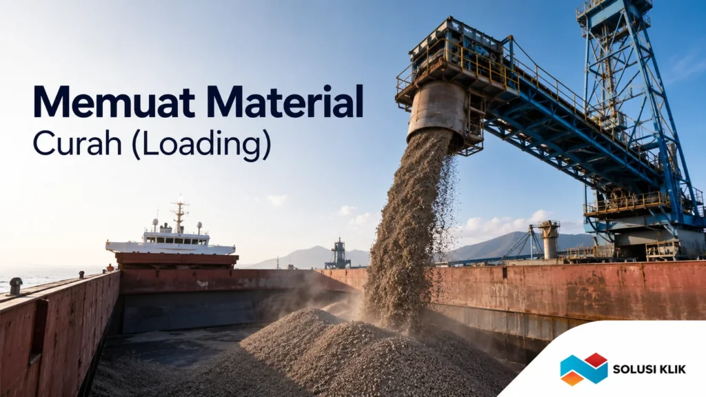 Fungsi wheel loader dalam memuat material curah seperti kerikil ke dalam bak dump truck secara efisien.