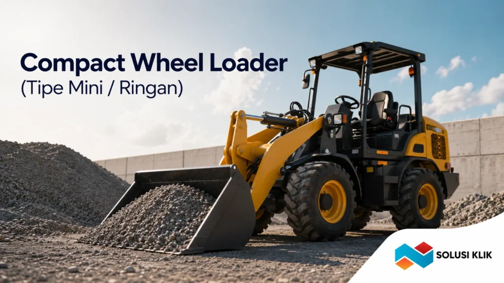Wheel loader berspesifikasi heavy-duty sedang memuat material batu secara efisien ke dalam truk tambang.