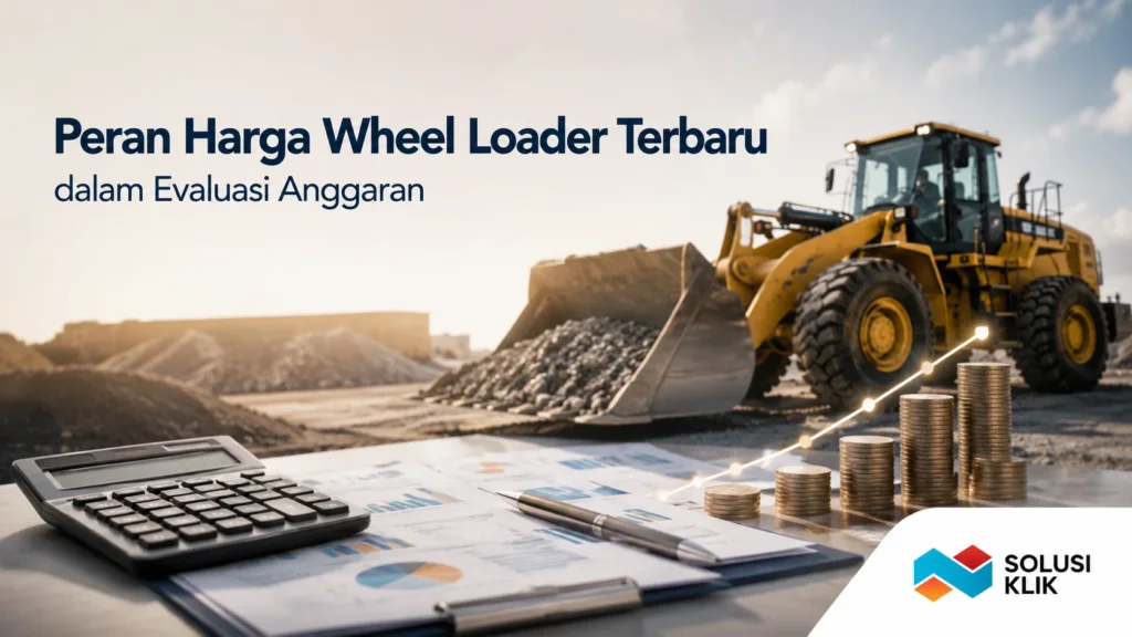 Tim manajemen proyek dan analis keuangan sedang mengevaluasi daftar harga wheel loader terbaru di kantor.