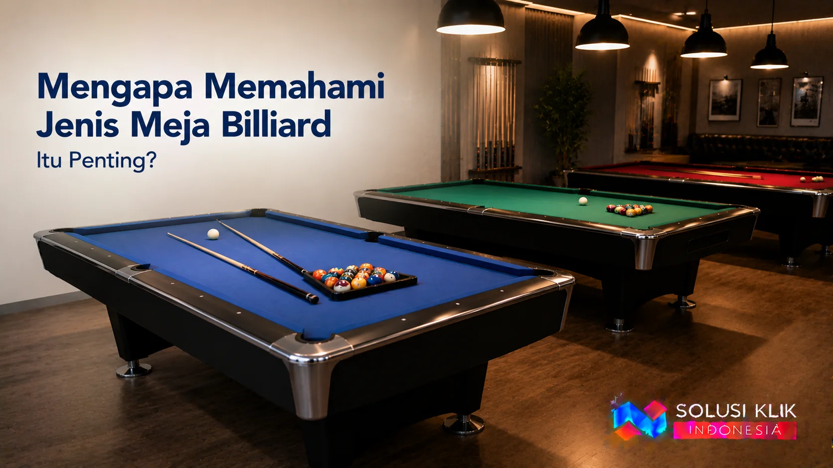 Berbagai jenis meja billiard dengan ukuran dan spesifikasi berbeda untuk kebutuhan rekreasi hingga permainan profesional.
